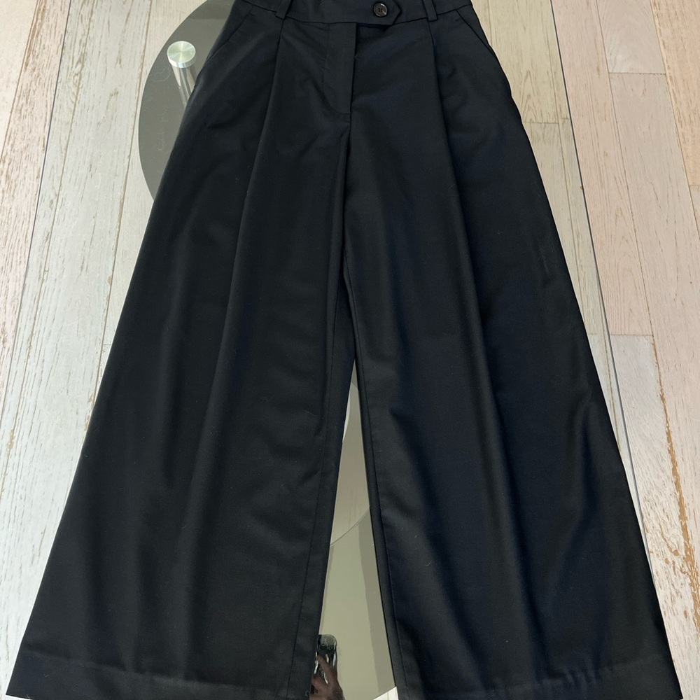 Black Wide-Leg Wool Trousers